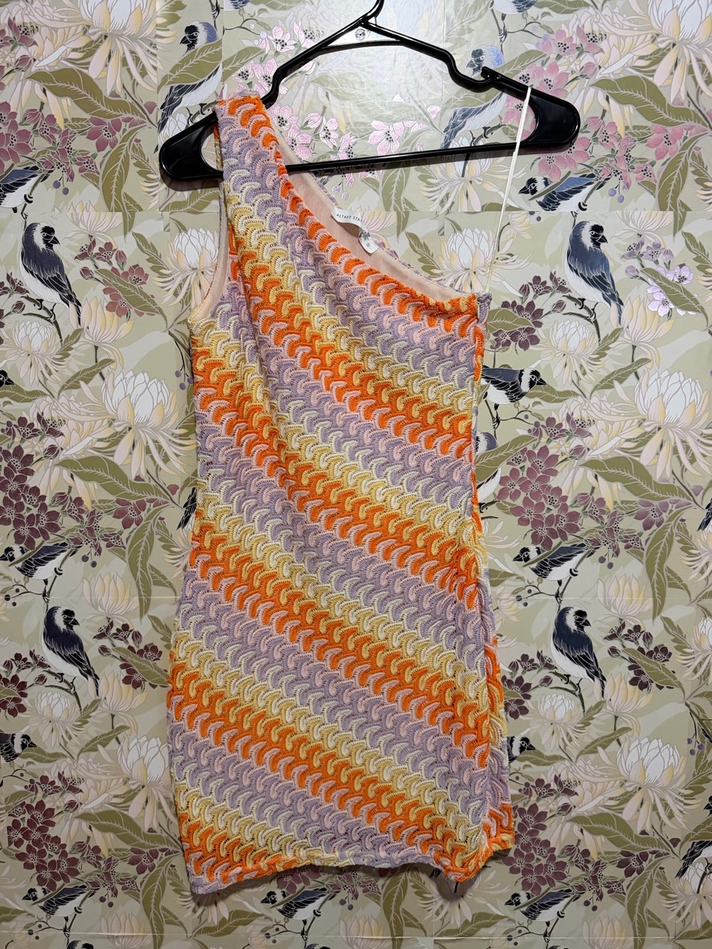 Altar'd State One-Shoulder Crochet Dress in Orange, Purple & Cream